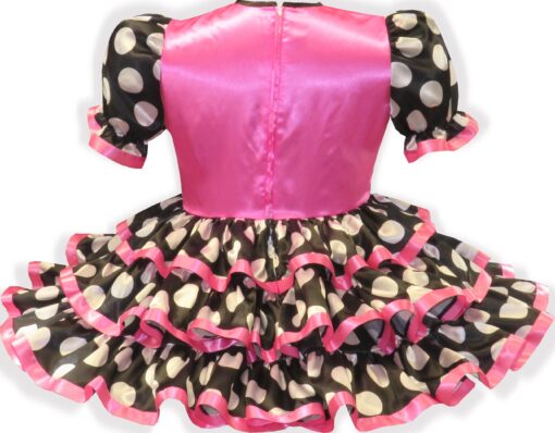 Julie Custom Fit Pink Satin Polka Dot Ruffles Adult Sissy Dress by Leanne's - Image 2