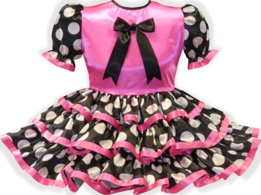 Julie Custom Fit Pink Satin Polka Dot Ruffles Adult Sissy Dress by Leanne's