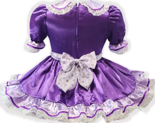 Tina Custom Fit Purple Satin Flowers Bows Adult Sissy Dress by Leanne's - Image 2