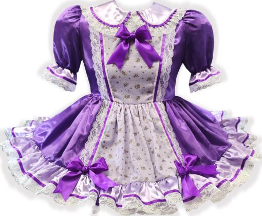 Tina Custom Fit Purple Satin Flowers Bows Adult Sissy Dress by Leanne's