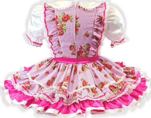 Kixie Custom Fit Fuchsia Satin Flowers Bows Adult Sissy Dress by Leanne's - Image 2