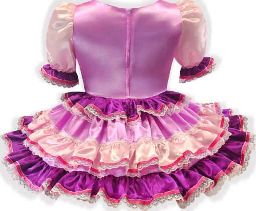 Custom Fit Rapunzel Satin Ruffles Bows Adult Little Girl Sissy Dress by Leanne's - Image 2