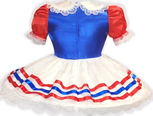 Jessica Custom Fit Red White Blue Satin Organza Adult Sissy Dress by Leanne's - Image 2