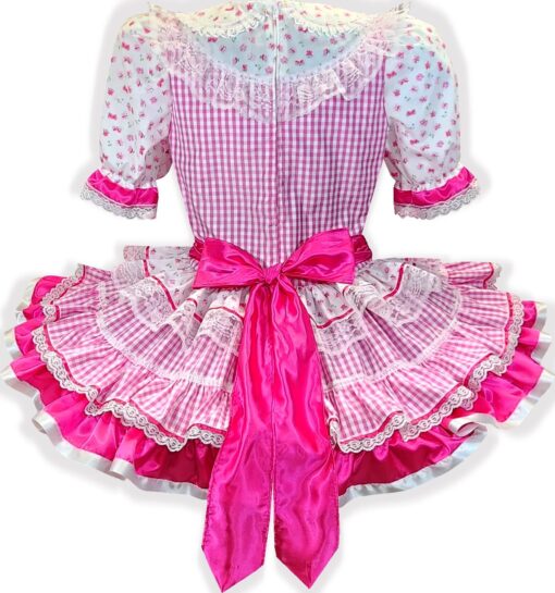 Jayda Custom Fit Hot Pink Satin Gingham Ruffles Adult Sissy Dress by Leanne's - Image 2