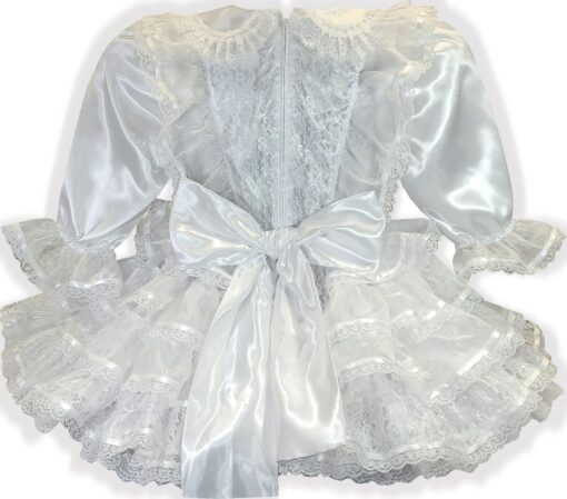 Amber Custom Fit Adult Sissy White Satin Bridal Lace Wedding Dress by Leanne's - Image 2