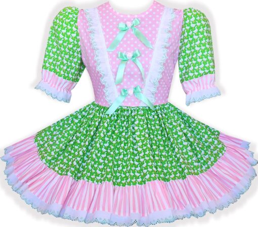 Ready to Wear Pink Polka Dots Stripes Ducks Bows Adult Sissy Dress by Leanne's