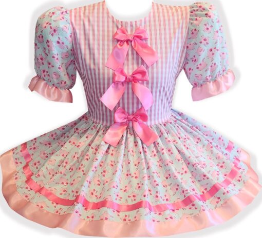 Ready to Wear Pink Blue Gingham Ribbon Bows Adult Sissy Dress by Leanne's