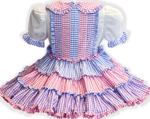 MaryAnn Custom Fit Pink Lavender Blue Gingham Cotton Adult Sissy Dress by Leanne's - Image 2