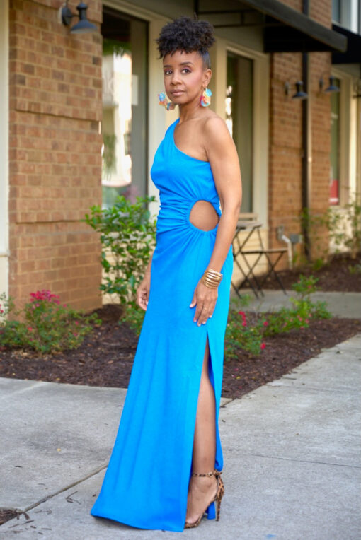 Cut Out 1-Shoulder Maxi-Blue -FINAL SALE - Image 3