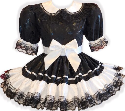 Riley Custom Fit Lacy Black and White Adult Sissy Dress by Leanne's