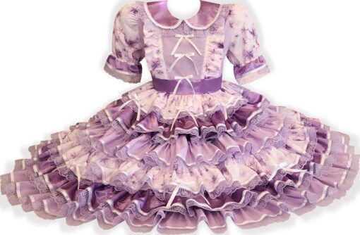 46" Ready to Wear Lavender Flowers Satin Ruffles Midi Dress Adult Sissy Dress by Leanne's