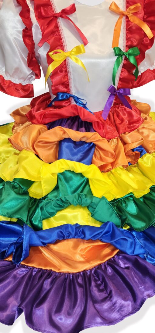 Tameka Custom Fit Pride Satin Rainbow Ruffles Bows Adult Sissy Dress by Leanne's - Image 2