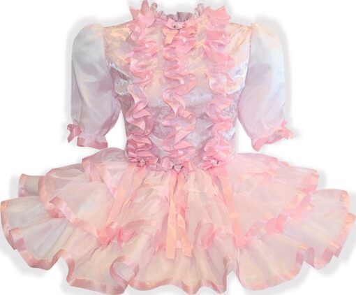 Ready-to-Wear Pink Satin Sparkle Organza Ruffles Adult Sissy Dress by Leanne's