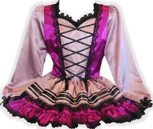 Nikkie Custom Fit Purple Satin Black Lace Bows Adult Sissy Dress by Leanne's