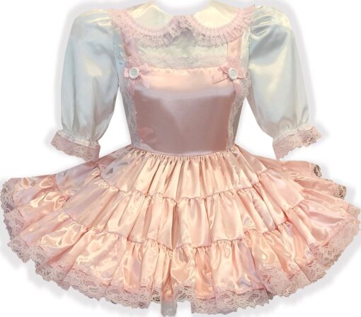 Tracy Custom Fit Baby Pink Satin Buttons Adult Sissy Dress by Leanne's