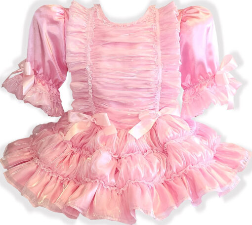 45" Ready to Wear Pink Sheer Mirror Organza Hair Flower Ruffles Adult Sissy Dress by Leanne's