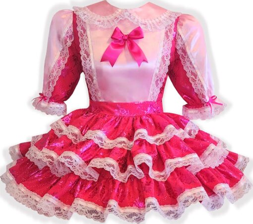 Amira Custom Fit Pink Satin Fuchsia Flowers Adult Sissy Dress by Leanne's