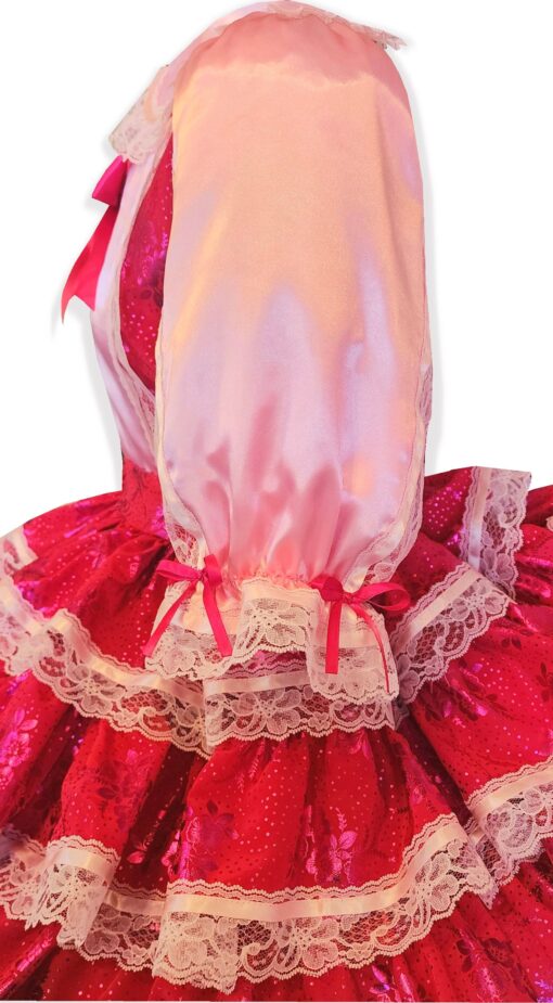 Amira Custom Fit Pink Satin Fuchsia Flowers Adult Sissy Dress by Leanne's - Image 2