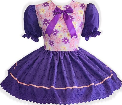 Kelsie Custom Fit Purple Eyelet Flowers Adult Sissy Dress by Leanne's