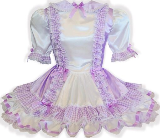 Natasha Custom Fit Lavender Satin Gingham Ruffles Adult Sissy Dress by Leanne's