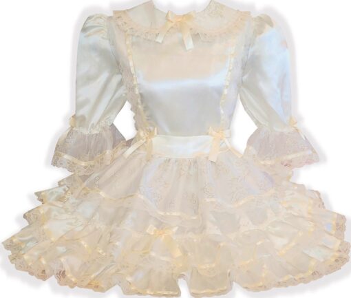 Emily Custom Fit Ivory Satin Lace Organza Bows Adult Sissy Dress by Leanne's