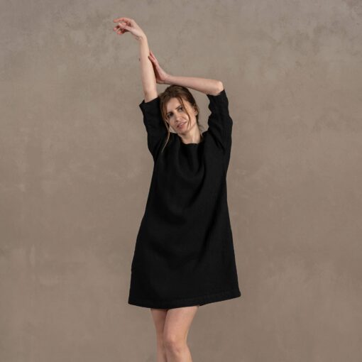 Linen Tunic Dress Selena Pure Black - Image 2