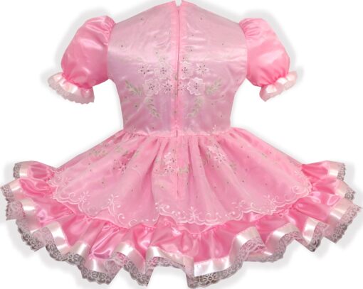 Becky Custom Fit Pink Satin Embroidered Organza Dress Adult Sissy Leanne's - Image 2