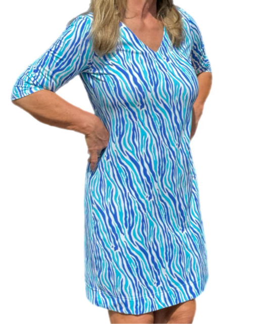 Lulu B Blue Zebra V-Neck Travel Dress - Image 2