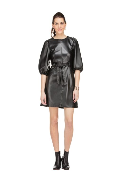 Jade- Faux Leather Belted Dress in Assorted Colors - Image 3