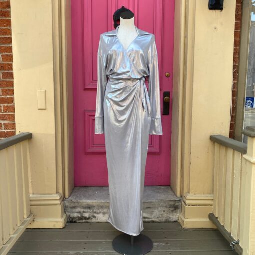 Show me your Mumu silver collard maxi dress size S NWT