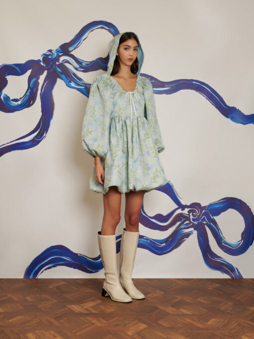 Floral Hood Bubble Hem Mini Dress - Image 6