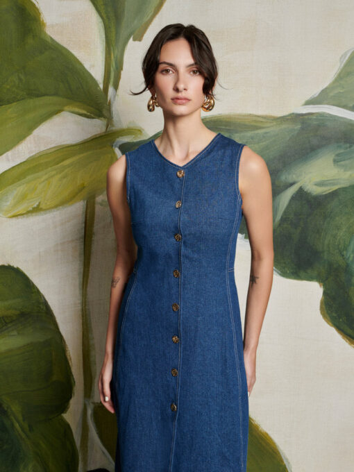 Ghospell  Teo Denim Midi Dress - Image 5