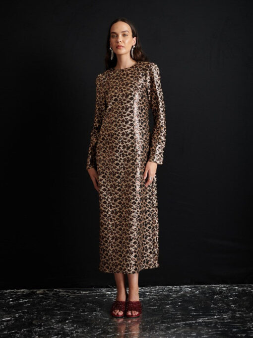 Ghospell  Yara Sequin Leopard Midi Dress