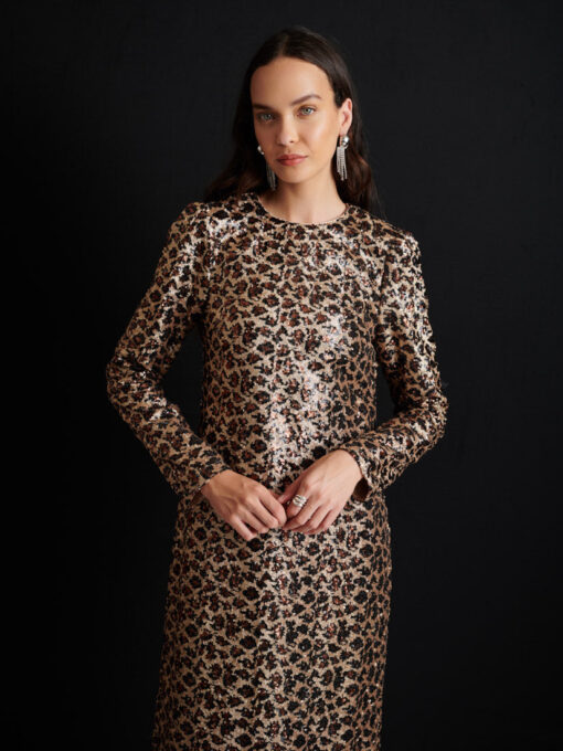 Ghospell  Yara Sequin Leopard Midi Dress - Image 5