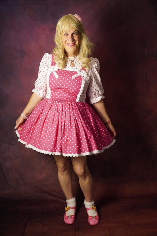 Margie Custom Fit Hot Pink White Cotton Polka Dots Adult Sissy Dress by Leanne's - Image 2