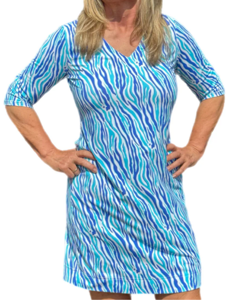 Lulu B Blue Zebra V-Neck Travel Dress