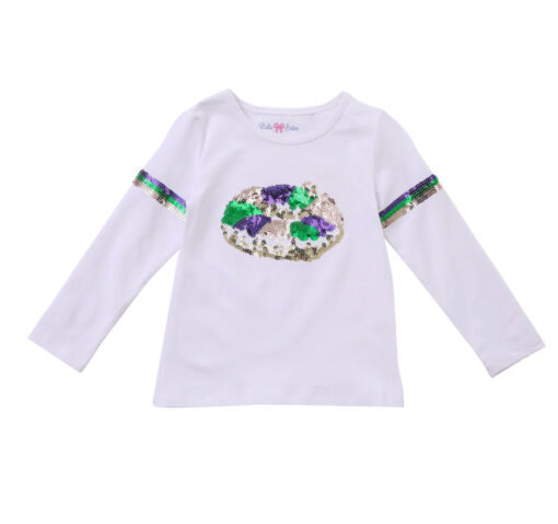 TOP-L/S SEQUIN KING CAKE STRIP WHITE