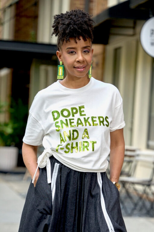 Sequin Dope Sneakers and a T-shirt Tee -Wht/Black - Image 2