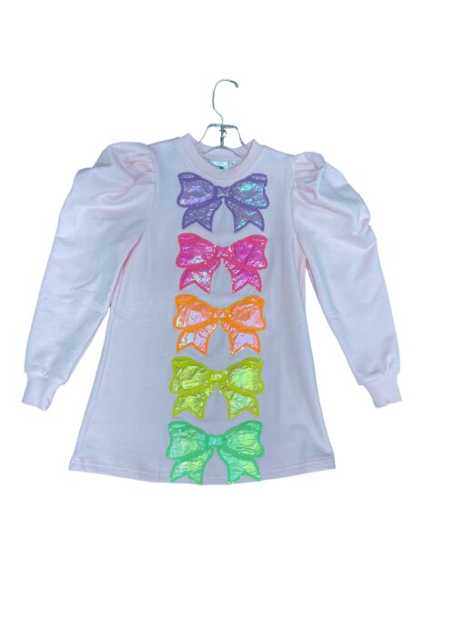 QOS-KIDS DRESSPALE PINK MULTI METALLIC BOW