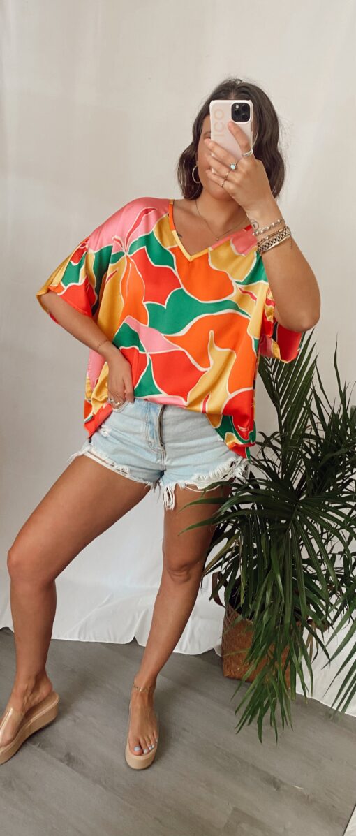 Sunny Skies Orange/Green Flowy Top