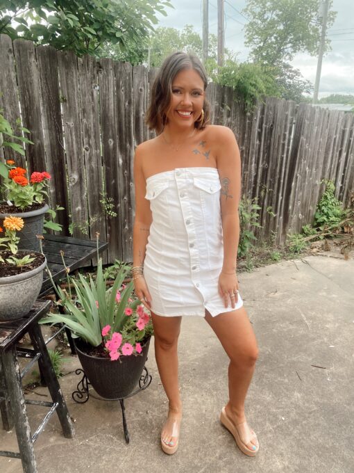 Concert Ready White Denim Strapless Dress - Image 6