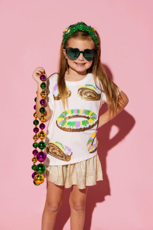 QOS-KIDS WHITE KING CAKE ALL OVER TEE