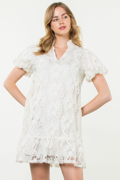 THML DRESS-DETAILED MESH PUFF SLEEVE CREAM - Image 4