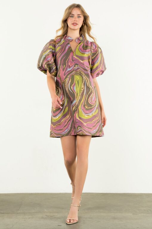 THML DRESS PUFF SLEEVE TEXTERED VE - Image 3