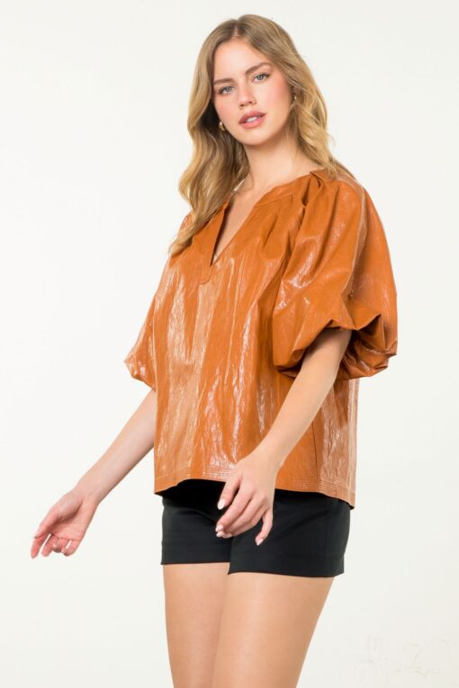 THML-TOP PUFF SLEEVE LEATHER ST - Image 2