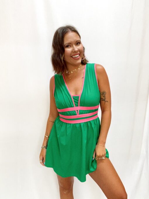 Vacation Mode Kelly Green & Pink Dress - Image 9