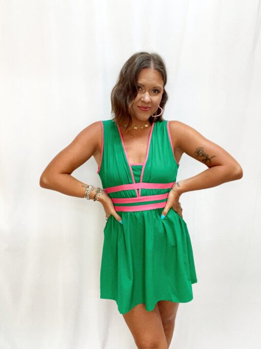 Vacation Mode Kelly Green & Pink Dress - Image 8