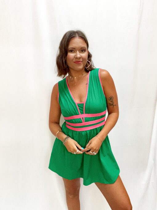 Vacation Mode Kelly Green & Pink Dress - Image 5