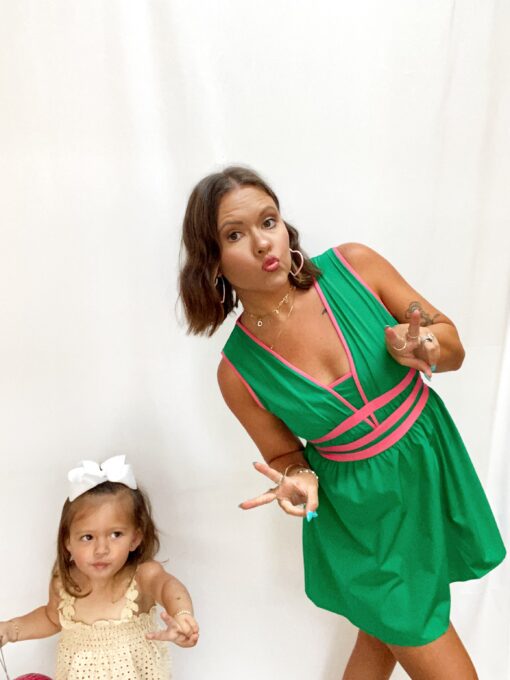 Vacation Mode Kelly Green & Pink Dress - Image 4