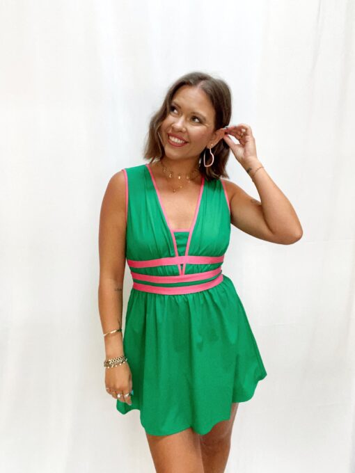 Vacation Mode Kelly Green & Pink Dress - Image 3